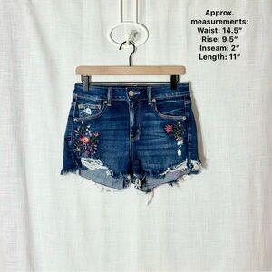 American Eagle Hi-Rise Shortie Floral Embroidered Denim Shorts Size 10